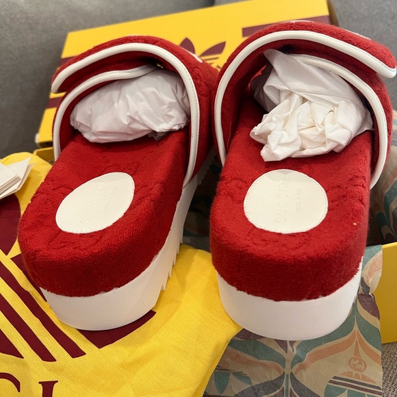 NEW Gucci x Adidas GG monogram red logo slide sandals - Picture 8 of 12